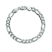 Bling Jewelry Mens Men's Sterling Silver Figaro Chain Link Bracelet Heavy 180 Gauge Nickel-Free Italy